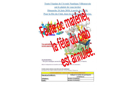 Fête du club annulée