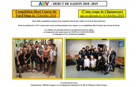 DEBUT DE SAISON 2018 -2019 pour les compétiteurs